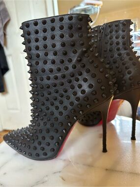 Christian Louboutin Black Studded Red-Sole Stiletto Ankle Boots